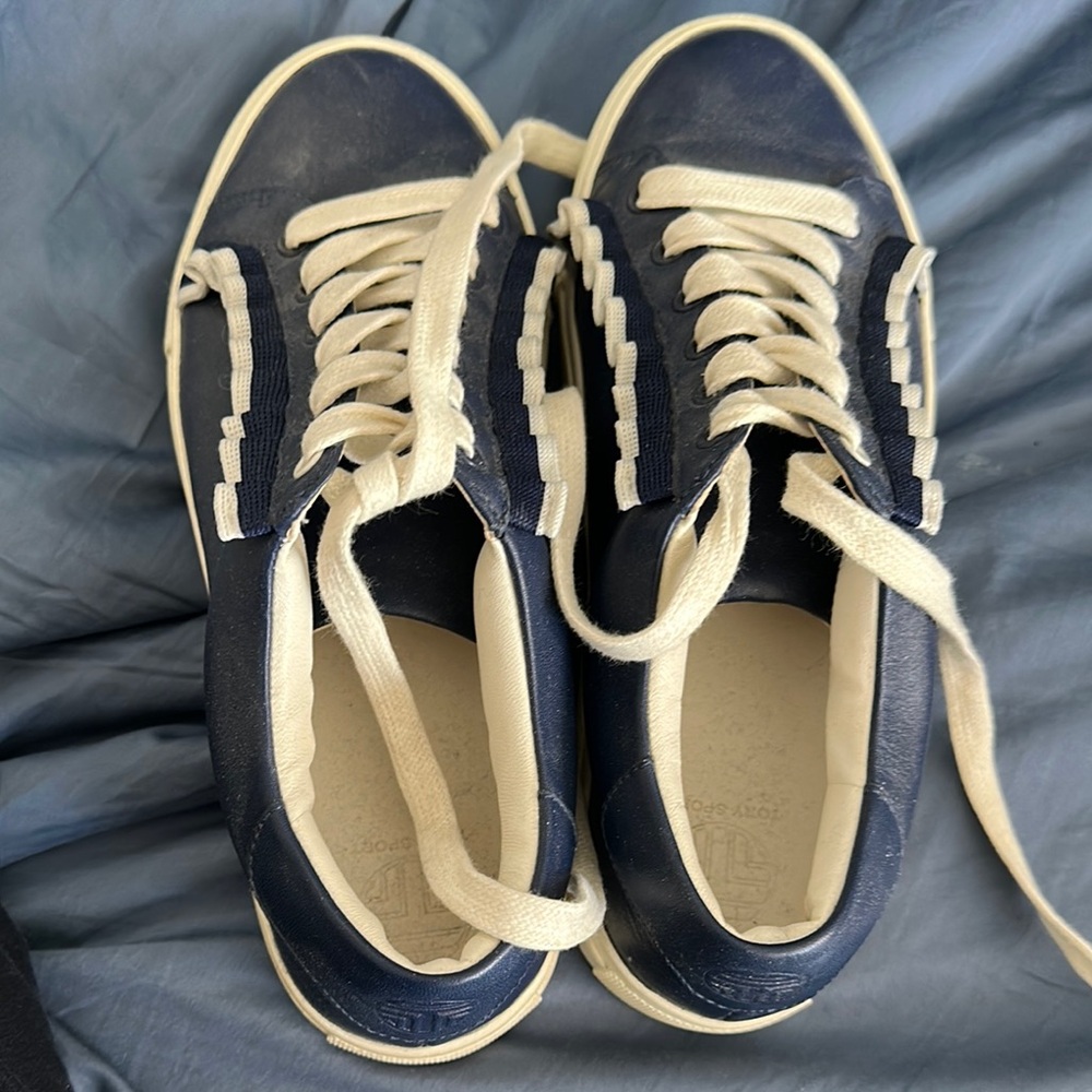 Tory Burch Leather Blue and White Sneakers